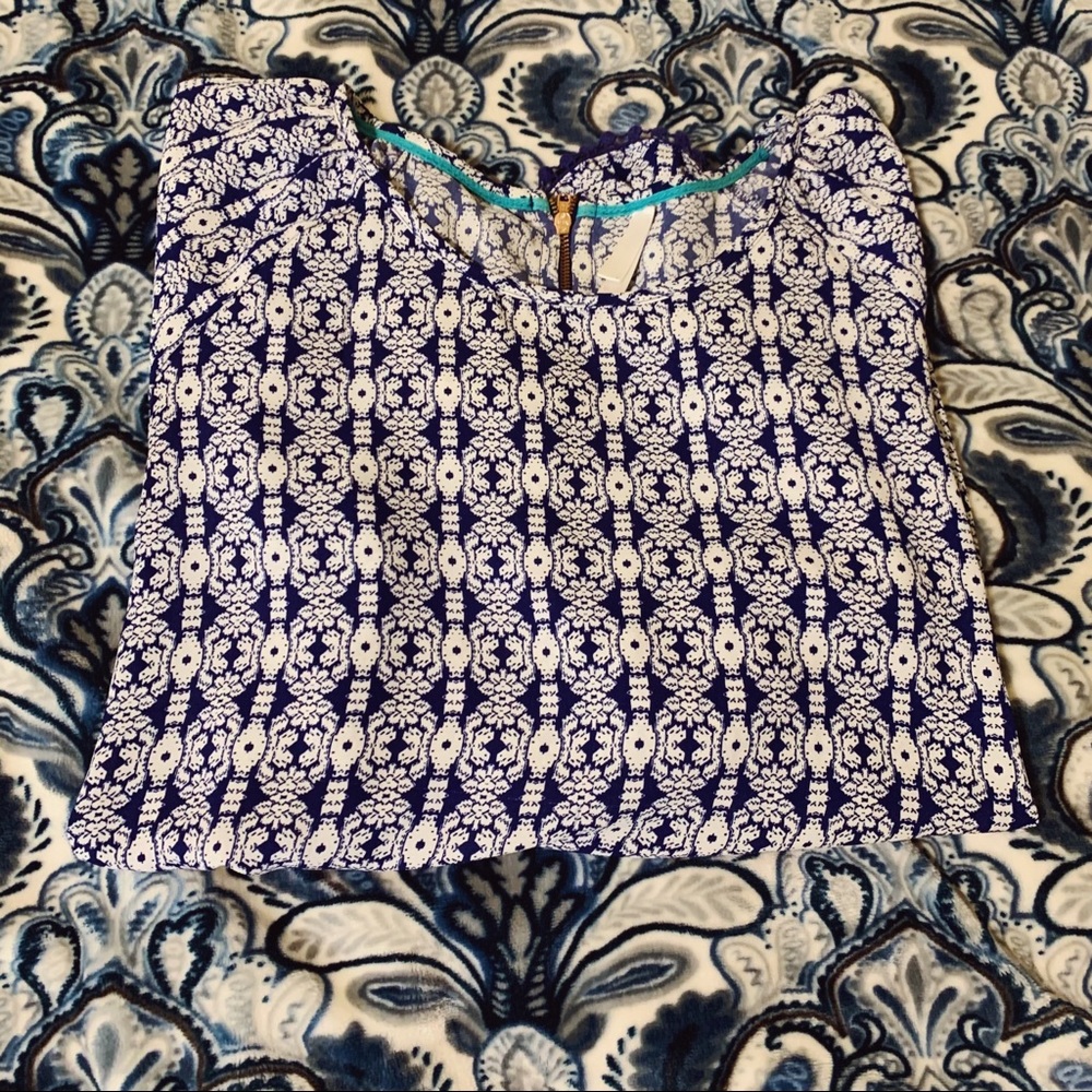 Blue and White Blouse